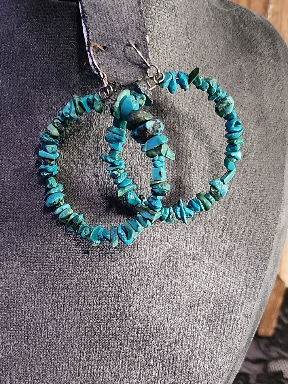 Turquoise Chip Hoop Earrings - Women Jewelry